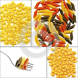 Various type of Italian pasta collage