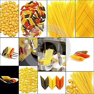 Various type of Italian pasta collage