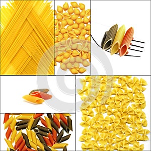 Various type of Italian pasta collage