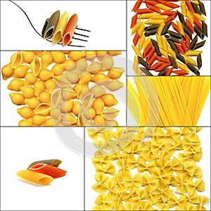 Various type of Italian pasta collage