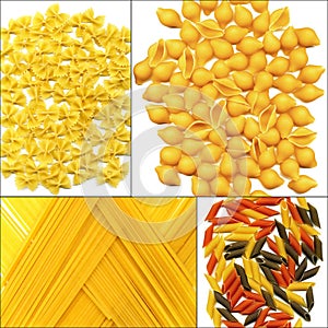 Various type of Italian pasta collage