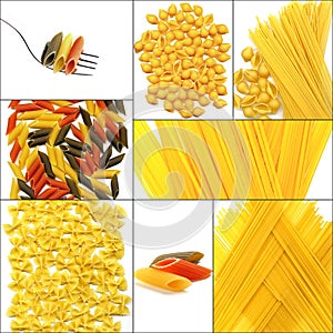 Various type of Italian pasta collage