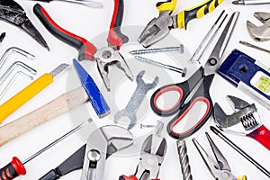Various type of tools on white background