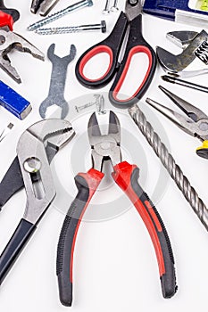 Various type of tools on white background