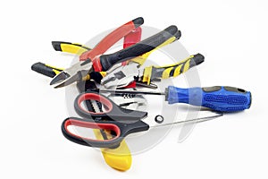 Various type of tools on white background