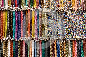 Various type of women necklace beads selling at the stall in Bangkok