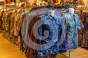 Various types of batik shirts for sale in the retail shop