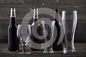 Various types beer and beer glasses