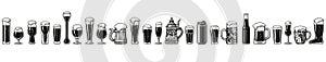 Various types of beer glasses and mugs. Hand drawn engraving style vector illustration isolated on white background. Design