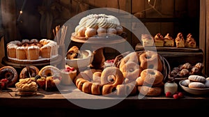 A various types of bread on a wooden table