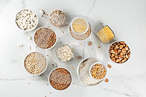 Various types cereal grains groats