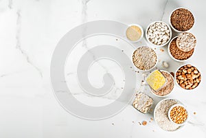 Various types cereal grains groats