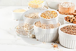 Various types cereal grains groats