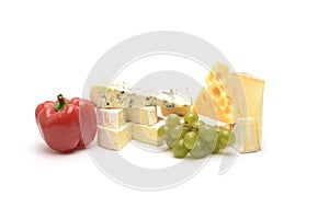 The Various types of cheese isolated on white
