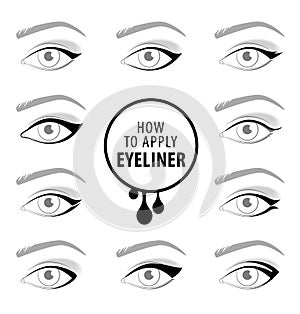 Various types of eyeliner, vector set