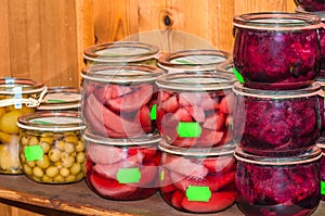 Various types of fruit in canning jars.