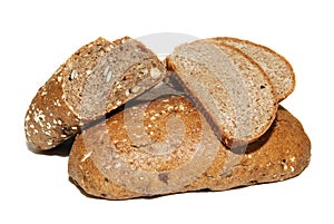 Various types of integral bread, on white background