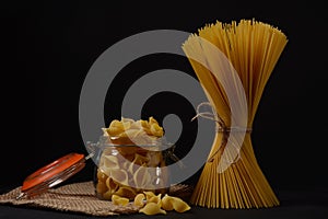 Various types of Italian pasta. Italian food ingredients for pasta