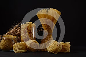 Various types of Italian pasta. Italian food ingredients for pasta