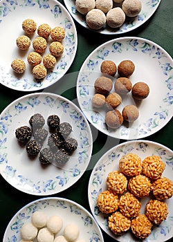 Various types of laddu prepared during Bihu festival.