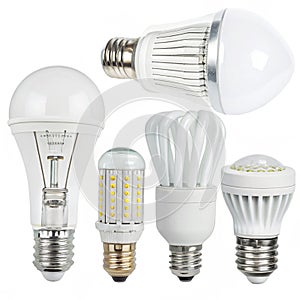 Various types of light bulbs isolated