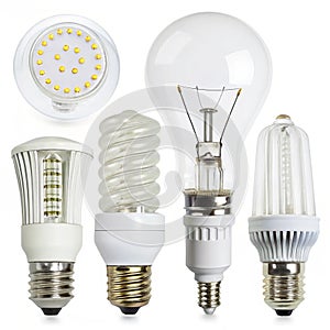 Various types of light bulbs isolated