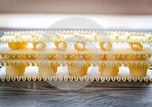 Various types of pasta on lasagne sheets