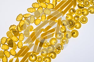 Various types of raw pasta