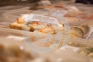 Various types of seafood for sale at local market