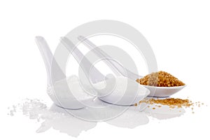 Various types of sugar on white background