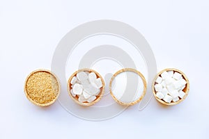 Various types of sugar on white