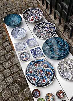 Various Types Of Turkish ceramics in street,Istanbul, Turkey.