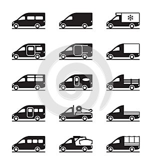 Various types of vans and pickups