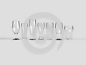 Various types of white beer glasses