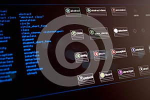 Various UML class types visualized in a software diagram with PlantUML syntax. Includes abstract, enum, interface, record, and