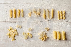 Various uncooked pasta set