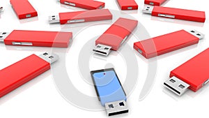 Various Usb flash drives on white background