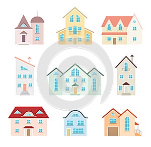 Various vector buildings. Houses in flat style. Icons.