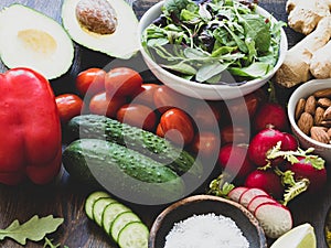 Various vegetables for cooking. Diet or vegetarian food concept. Healthy vegetables food background