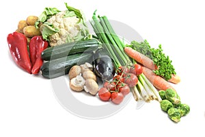 Various vegetables isolated on a white background, healthy food concept for slimming diet, vegetarian and vegan, copy space