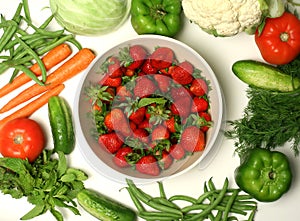 various vegetables and strawberry