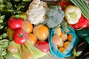 Various vegetables in textile eco bags photo