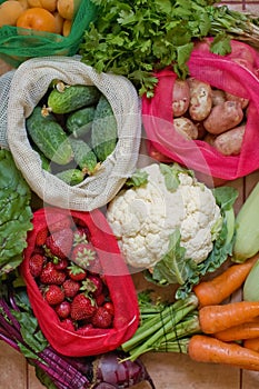 Various vegetables in textile eco bags photo