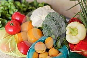 Various vegetables in textile eco bags photo