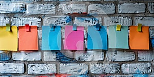 Colorful Post It Notes on a Brick Wall. Generative AI