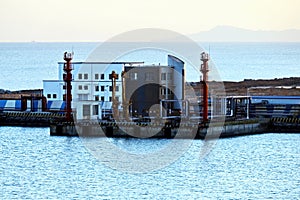 Various views of the docks, piers, terminal of the Port of Huludao, China, November, 2020.