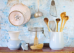 Various vintage kitchen utensils
