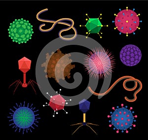 Various Virus Shapes Cartoon Vector Illustration