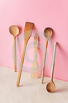 Various wooden kitchen utensils.