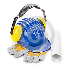 Various working equipment with hard hat.